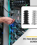 Premium M5 X 12mm Phillips Flat Head Computer Case Fan Screws Kit, black and silver screw against server background.