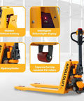 Apollolift 3300 Lb Electric Pallet Jack Truck With 48 By 27 Inch Forks, showing hidden lithium battery and intelligent display.