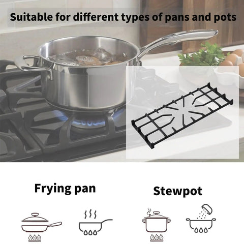 Beefy Burner Grate Replacement For Frigidaire Gas Stovetop Center Grate 20 Inch L X 7.9 Inch W Cast Iron with a stewpot on stove