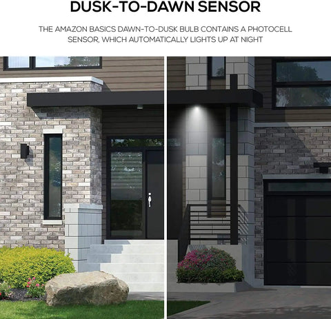 Comparison of a porch with and without PAR38 Dusk To Dawn Sensor LED Light Bulb 120W Equivalent 14W Energy Saver E26 Standard Base Daylight White