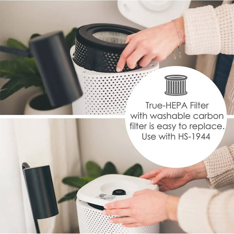 Person replacing filter in True HEPA Air Purifier With UV Light For A Clean Home Covers Up To 250 Sq Ft With Timer Sleep Mode