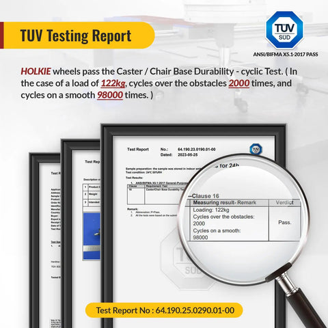 TUV testing report for Universal Fit 2 Inch Rubber Office Chair Wheels Replacement Set Of 5 For Carpet And Hardwood Floors.