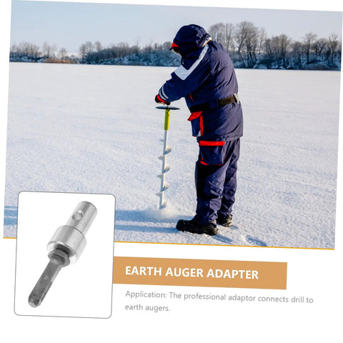 Person using Drill Bit Adapter For Rotary Hammer Universal Earth Auger Converter Chuck in snowy landscape