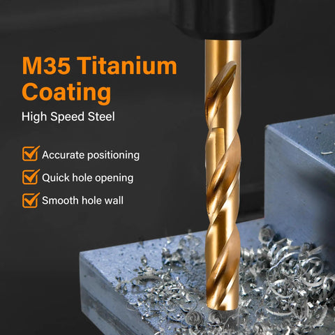Heavy Duty 15 Pc Cobalt M35 Twist Drill Bit Kit For Metal Stainless Steel Cast Iron Wood And Plastic With Smart Storage Box, M35 coated bit