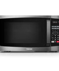 Front view of Compact Space Saver 0.9 Cu Ft Microwave Oven With 900W Power, Black Stainless Steel Countertop Kitchen Appliance