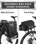 Rear Bike Rack With Quick Release Cargo Carrier for Mountain and City Bikes with panniers and trunk bag setup