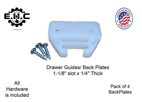 DIY Friendly Plastic Drawer Guides With Back Plates and hardware, 1-1/8 In By 1/4 In Thick, 4 Pack
