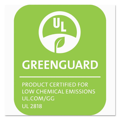 Green UL GREENGUARD certification label for low chemical emissions, UL 2818, displaying environmental standard compliance.