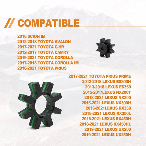Rock Solid Electric Power Steering Motor Shaft Kit For Select Toyota Models Built Tough With Heavy Duty Rubber And Abs showcasing compatibility list.