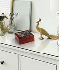 Premium Maple Wood Jewelry Box Featuring A Straight Up Killer Dhaka Rickshaw Street Scene On A Shiny Ceramic Tile Plus Extra Soft Velvet Lining For Your Big Time Treasures on a modern tabletop