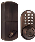 Keyless Entry Deadbolt Door Lock With Electronic Digital Keypad, aged bronze finish, front and back view