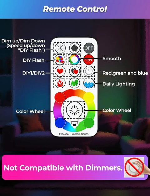 Color Changing LED Bulb With Remote Control For Dope Mood Lighting, 120 Colors, 5700K Daylight White, 70 Watt Equivalent, RGBW And White, Timing Function, A19 E26 Edison Screw, 2 Pack