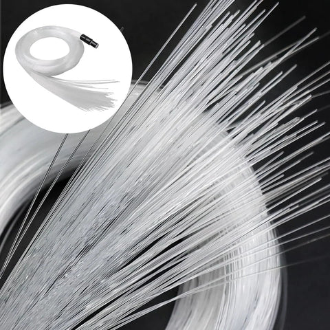 Clear PMMA fiber optic cables bundle, 0.75 mm dia, 6.5 ft length, 100 pcs, with end connector.
