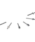 Six high-speed steel bits from Rotary Tool Router Bit Kit 6 Pack For DIYers And Weekend Woodworkers with diverse shapes for routing.