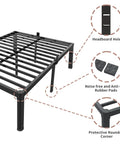 Heavy Duty King Bed Frame Built Like A Tank With 3500 Pound Capacity showing noise-free rubber pads and protective rounded corners.