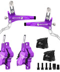Bucklos MTB hydraulic disc brake set, purple aluminum levers, front 850mm rear 1550mm hoses, two calipers and pads