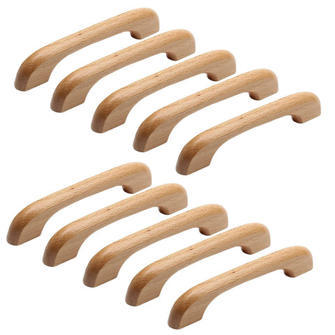 Ten Pack Natural Beech Wood Cabinet Pulls Handles For Kitchen Cabinets And Drawers Solid Wood Pulls With Clear Coat Finish