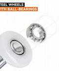 Ultra Quiet 1.8 Inch Nylon Garage Door Rollers With 4 Inch Carbon Steel Stem For Smooth Operation And Low Friction Durable Replacement Kit For Residential Doors 8 Pack close-up view showing nylon wheel and steel ball bearings.