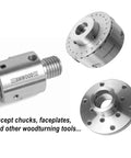 Hella Sturdy Wood Turning Lathe Adapter Converts 1 1/4 Inch Female To 1 Inch Male Thread With Smooth Headstock Spindle Reducer And Slick Nylon Washer Kit For Total No Hassle Woodworking Upgrades showing stainless steel design for chucks and faceplates.