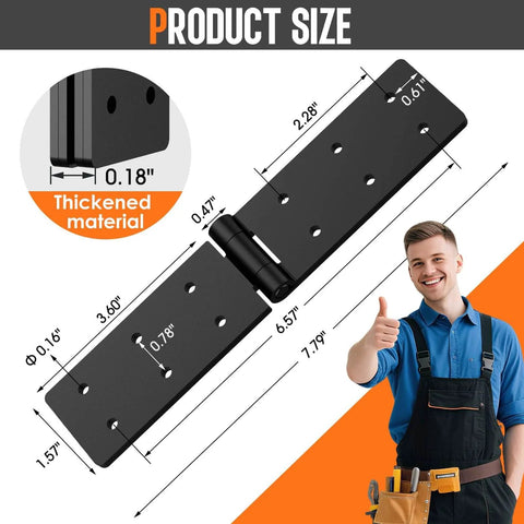 Heavy Duty Gate Hinges 2 Pack Black 270 Degree Adjustable Butt Hinge diagram with dimensions for wood fences and tables