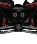Rear view of Can Am Maverick with Heavy Duty Aluminum Rear Radius Arms For Can Am Maverick DPS X MR X RS Max 2013 And Up Hex Design For Strength To Weight Ratio Polished Finish Easy Fitment Upgrade For Rugged Off Road Adventures installed