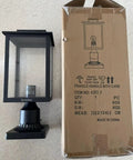 Dope Matte Black Outdoor Post Light Fixture With Pier Mount Base shown with packaging, LED post lantern, easy install.