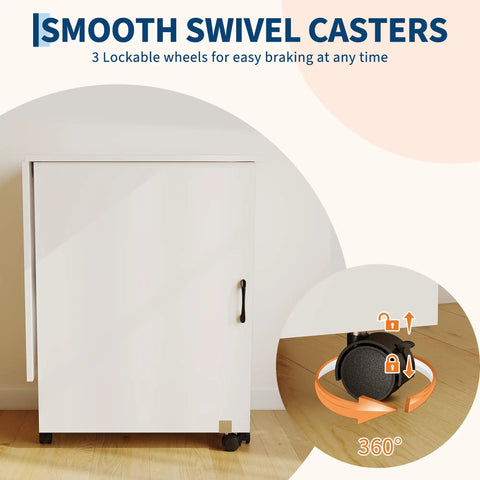 Totally Legit Folding Sewing Table With Quick Charge Port And Smooth Rolling Base features smooth swivel casters for easy mobility.