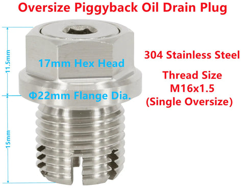 Oversize Oil Drain Plug Kit For Stainless Steel Oil Pan Self Tapping M16.1 1.5 By 15mm Thread Repair with hex head