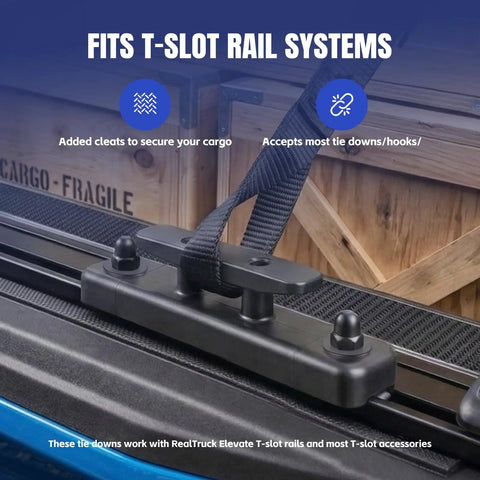 Rack Tie Down Kit For T Slot Rails Four Pack With Beefy Cleats And Adjustable Bases Fits High End Tonneau Covers And Rack Systems