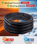 Five Eighth Inch Heater Hose, 10 Feet Long EPDM Double Spiral Radiator Coolant Line shown coiled in front of desert and snow landscapes