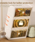 Rolling Collapsible Storage Bins with Lids and Wheels, 3 Pack Stackable Plastic Folding Boxes showcasing secure lockable doors.