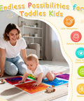 Mother and toddler playing on Liquid Motion Floor Tiles Set 11.8 Inch Square Colorful Cosmic Colors That Move With Every Step