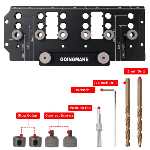 Pro Grade All Metal Shelf Pin Jig For Cabinet Hardware Drilling Guide For Straight Holes with accessories including drill bits and wrench