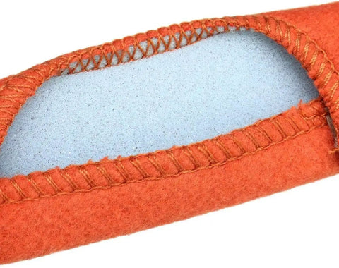 Close-up of orange sweatband stitching from Two Pack Hard Hat Sweatband With Air Cushioned Comfort Washable Orange Sweat Band Fits Most Helmets Sweat Absorbing Breathable Protection For Construction Worksites
