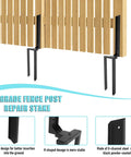 Two Pack Heavy Duty Fence Post Repair Kit With Black Powder Coated Post Anchors for Tilted or Broken Wood Fence Posts Universal Fit Sturdy Carbon Steel Construction Easy Install Long Lasting Fence Fix shown installed on wooden fence.