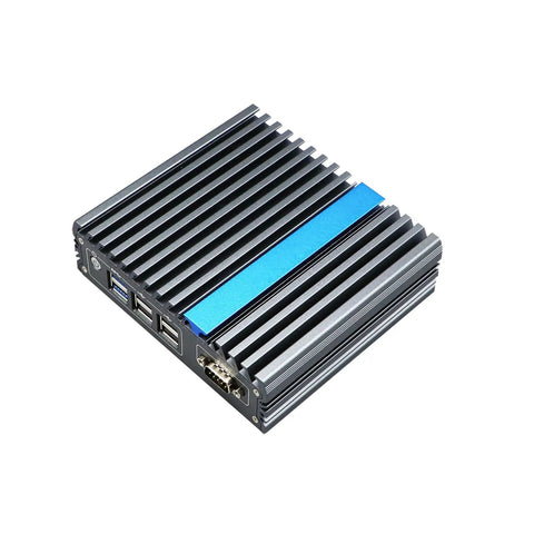 Built Like A Tank Fanless Industrial PC Featuring Intel Celeron J3710 Or J3160 with aluminum heatsink and connectivity ports.