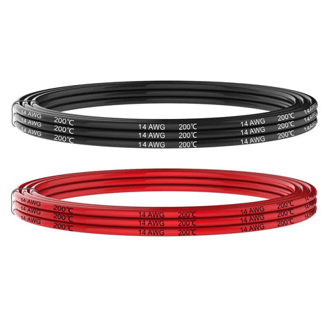 Top Shelf 14 Gauge Silicone Electrical Wire Cable Bundle Packed With Mean Tinned Copper Core That Bends Like Butter Takes On Brutal Heat Sweet For Custom Rides And Garage Builds, featuring red and black 14AWG cables.