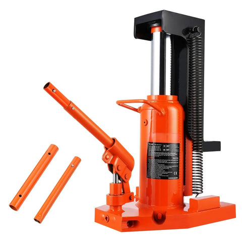 Heavy Duty Hydraulic Toe And Top Lift Jack Delivering 20 Ton Muscle For Tough Auto And Industrial Tasks With Quick Toe Extension and handle parts.