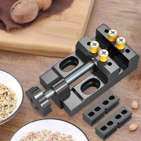 Mini Drill Press Vise For Precision Crafting And Watch Repair Aluminum Bench Clamp With Four Interchangeable Posts Sturdy Handy Flat Table Vice For Small Parts Beads Nuts And Hobby Projects, black aluminum vise with four posts for beads and small parts