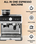 Professional Twenty Bar Espresso Machine With Integrated Grinder And PID Temperature Control Brews Killer Shots Anytime Include Ninety Five Ounce Tank Perfect For Easy Lattes And Creamy Cappuccinos Daily, all-in-one design with built-in grinder.