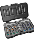 42 In 1 Magnetic Screwdriver Set With Ratcheting Handle And Storage Case, open with color-coded bits displayed