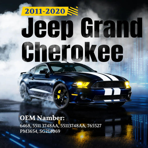 Promo image of a black Jeep Grand Cherokee 2011-2020 with OEM numbers listed