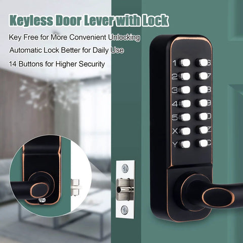Mechanical Combination Door Lock With Keypad No Batteries No Wiring 100 Percent Mechanical Keyless Access Dual Tone Black And Gold Finish Durable Lock For Easy Home Or Office Security