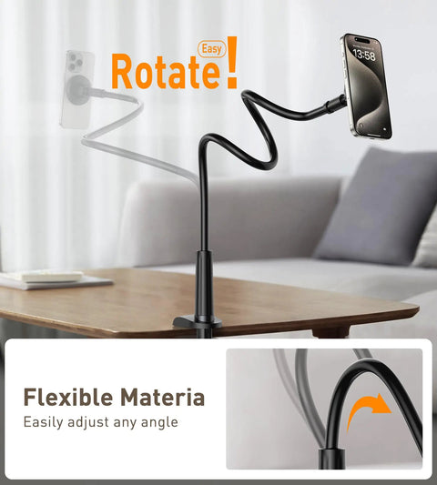 Magnetic Gooseneck Phone Holder Mount for iPhone 17 16 15 14 13 12 With 360 Degree Rotation Tabletop Clamp in living room