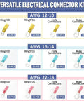 Marine Grade Heat Shrink Ring Terminals Set for AWG 12-10, 16-14, 22-18 in three colors with multiple sizes shown in kit
