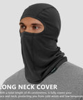 Cooling Balaclava Face Mask With Merino Wool And Lyocell For Men And Women, shown on a model with full face and neck coverage.