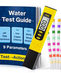 Water Test Kit With TDS Meter And 20 Test Strips, Eight In One Diagnostics, User Action Guide And Two Record Sheets