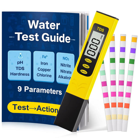 Water Test Kit With TDS Meter And 20 Test Strips, Eight In One Diagnostics, User Action Guide And Two Record Sheets