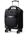 Lekespring underseat luggage by LEKE, 16-inch black softside carry-on with spinner wheels (front view)