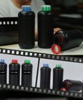 Three 1000ml darkroom chemical storage bottles with measuring cups for film developing, durable HDPE plastic containers